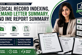 prepare medical record indexing, demand letter summary, and ime report summary