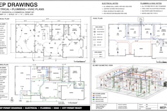 create mep drawings electrical plumbing hvac plans for city permit