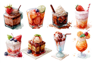 draw illustrations of food and drinks with watercolors