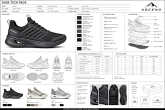 build a custom shoe tech pack with drawings, specs, bom and sizing charts