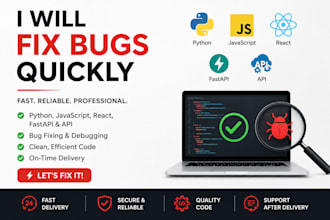 fix python, javascript, react, node js, fastapi, api bugs, authentication issues