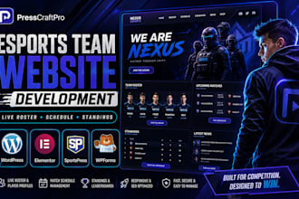 esport team website development with live roster schedule and standings page