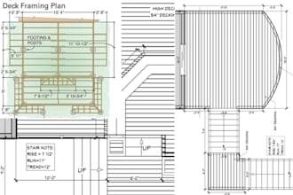 prepare deck drawings, framing, railing layout, patio plan, construction plans