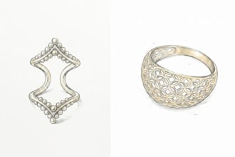 pencil sketch midi ring knuckle ring jewelry design cad drawing 2d hand drawing