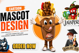 design a custom mascot logo gaming, esports character design cartoon mascot