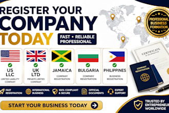 do company registration in US llc, UK ltd, jamaica, bulgaria, philippines