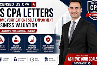 prepare 30min US CPA letter income verification self employment valuation letter
