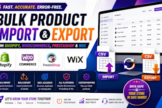 bulk product import and export product on shopify, woocommerce, prestashop, wix