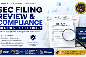 review sec filings, 10k, 10q, 8k and s1 documents for compliance readiness
