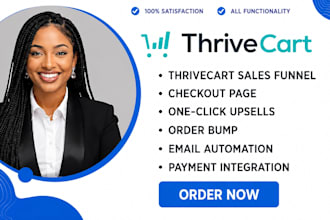 build thrivecart sales funnel, checkout page, upsell and automation