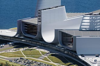 develop 3d cultural center, modern museum building,transportation hub,rvt render