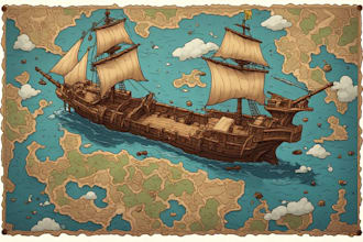 draw fantasy map or ship illustration with cool details