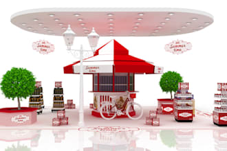 optimize 3d popup store,retail posm,exihibition stand design,summer theme render