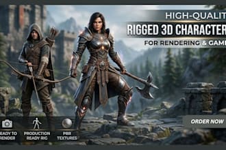 create a high quality rigged 3d game characters models for rendering