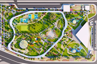 redevelop old public park to modern 3d landscaped plaza,children playarea render