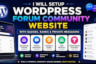 setup wordpress forum community website with badges ranks private messaging