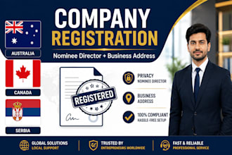 register company in australia, canada serbia with nominee and business address