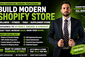 build modern shopify wellness store, fitness store, yoga store, supplement store