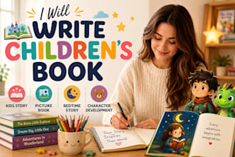 write childrens book, kids story, picture book, bedtime story character develop