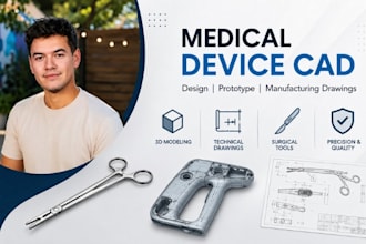 medical device cad, solidworks, prototype, surgical tool, manufacturing drawing