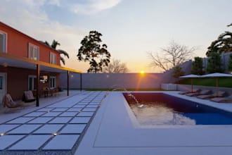 do landscape backyard design, outdoor garden, pool, patio, pergola 3d design