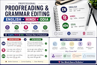 proofread, edit, and fix grammar in english, hindi, and oriya