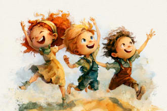 draw whimsical watercolor children story book illustration, picture book cover