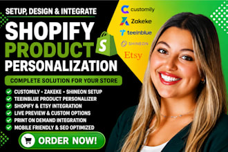 setup shopify product personalization customily zakeke shineon teeinblue etsy