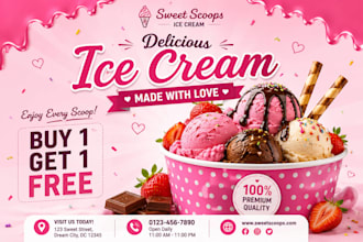 design modern food flyer, restaurant menu and ice cream promotion