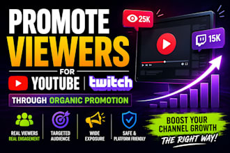 promote viewers for youtube, twitch, through click farming organic promotion