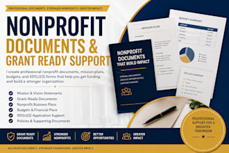 prepare nonprofit documents, grant proposals, budgets, and 501c3 forms