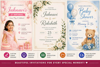 custom canva invitation card design for any event