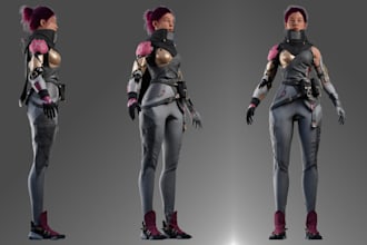 model aaa game character for ue5 or unity,pbr texturing and rigging,2d to3d, fbx