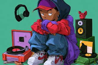drawing cartoon album cover or mixtape cover, artwork