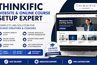 build thinkific website setup online course setup course upload landing page lms