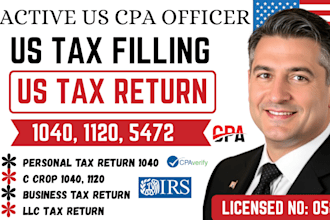 do US tax filing, US tax returns, llc tax, business tax, 1040, 1120, 5472, cpa