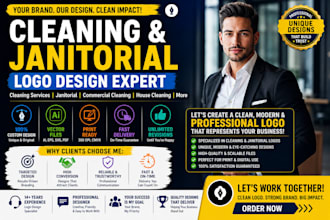 design a professional cleaning logo for janitorial and commercial business