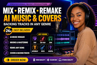 within 24 hour, mix, remix, remake ai music, covers, backing tracks in any genre