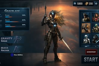 design game UI UX, hud, menus, animation for unreal engine or unity game
