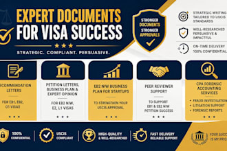 write a petition letter, business plan expert opinion for eb2 niw, e2, I 1 visa