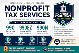 prepare irs form 990, 990ez, 990n, state renewals, and compliance filling