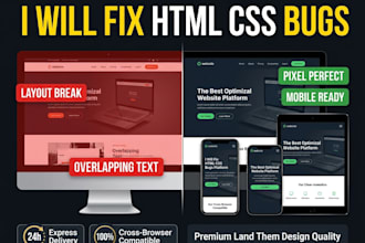 fix html css javascript bugs and responsive web layout issues