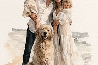 custom amazing family portrait watercolor portrait