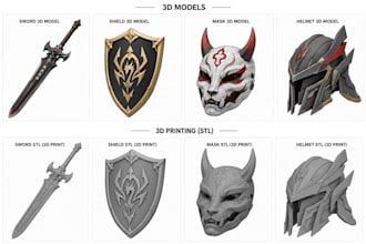 design anime props, cosplay weapons, fantasy swords, shields and printable stl