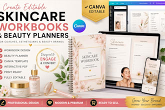 create editable skincare workbook beauty planner canva template for coaches