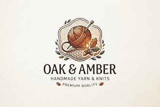 design a cozy knitting logo for handmade and yarn brand