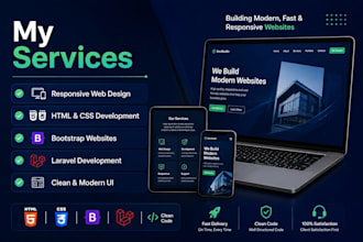 create a responsive HTML CSS bootstrap PHP laravel website