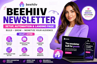 setup beehiiv newsletter, beehiiv landing page, website, ai email automation