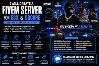 create a fivem server for esx qbcore and be your developer