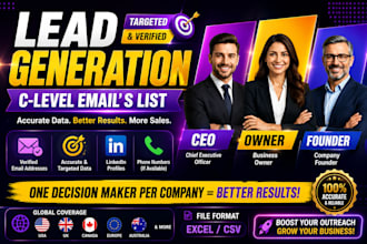 make email list by job titles, ceo, owner, founder, c level b2b lead generation